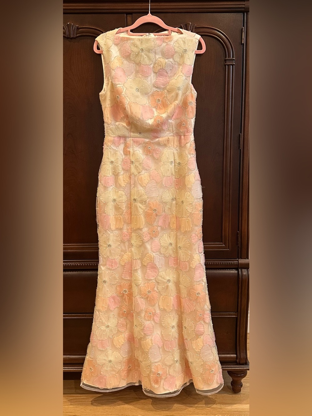 elliatt zaria yellow & pink 3d floral embroidered mesh maxi gown dress small NEW